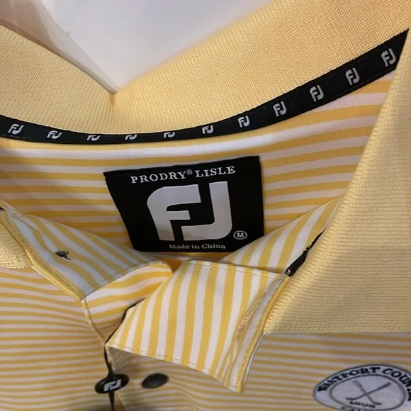Men’s FootJoy Yellow & White Striped Golf Shirt, Size Medium, NWT - Picture 4 of 8